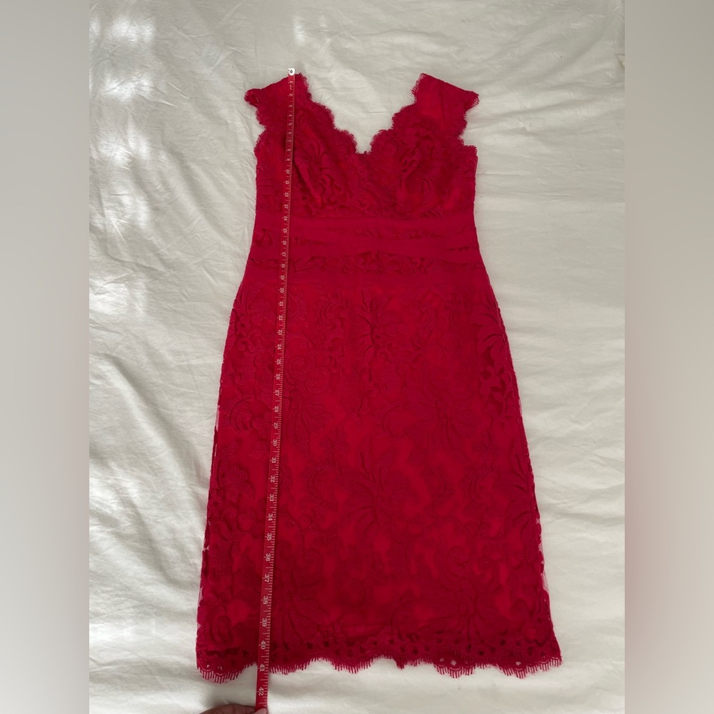 Tadashi Shoji Vibrant Red Lace Midi Dress - Picture 6 of 9